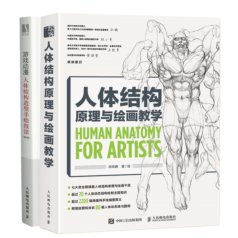 人体结构原理与绘画教学+游戏动漫人体结构造型手绘技法 2版 肖玮春 画画的春哥 艺用人体结构基础教程 动漫人物绘画教程图书