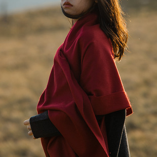 山羊绒围巾女秋冬季加厚保暖围脖空调房超大纯色红色披肩川西旅游