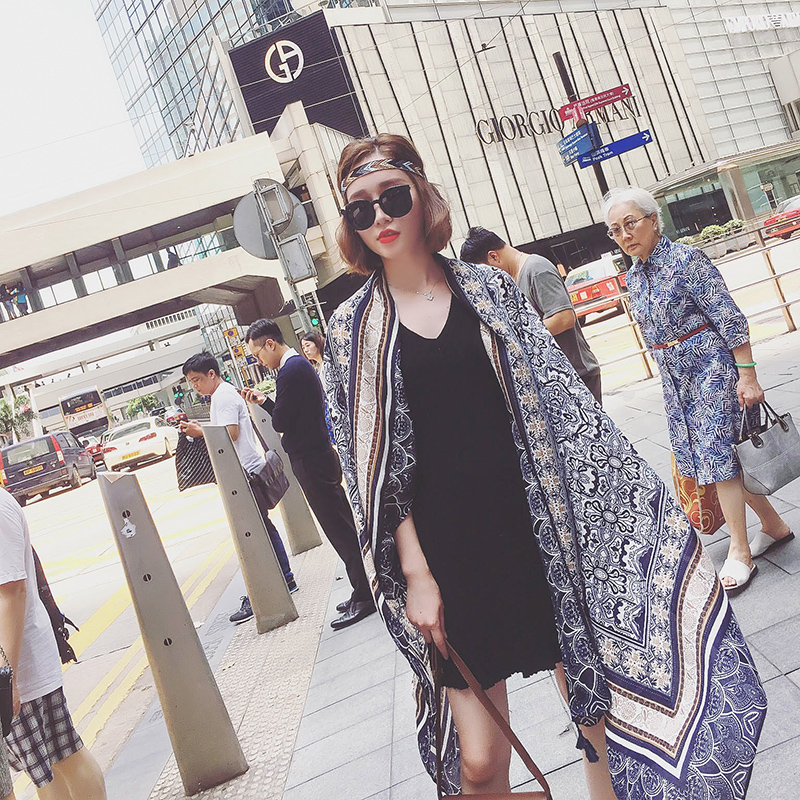 防晒丝巾女夏季薄款流苏沙滩巾云南旅游拍照围巾空调房大披肩外搭