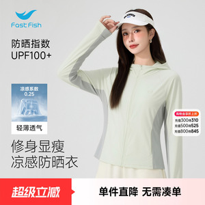 快鱼夏季防晒衣女2026新款拼色轻薄透气防晒服修身短款防晒外套
