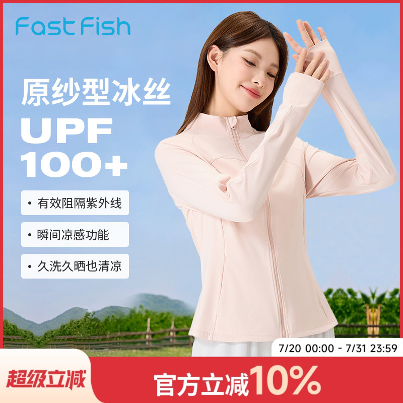 快鱼防晒衣女2025夏季新款轻薄透气防晒服立领短款修身显瘦外套