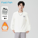 快鱼圆领落肩袖 宽松卫衣男2025年冬新休闲印花加绒上衣套头打底衫