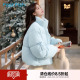 短款 新款 外套保暖面包服 2025年冬季 快鱼蝴蝶结蓝色立领羽绒服女款
