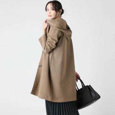 纽约克棉混纺连帽外套中长款