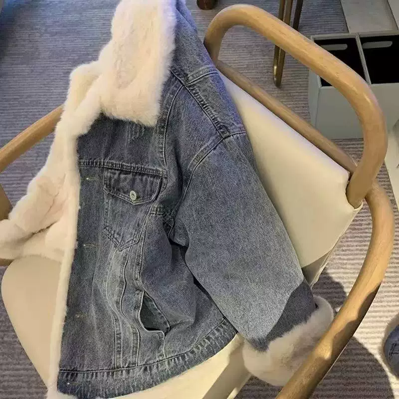 Retro warm denim jacket, loose fit