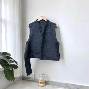 2025新款提花中国风原创坎肩马甲时尚百搭双面穿黑色外搭