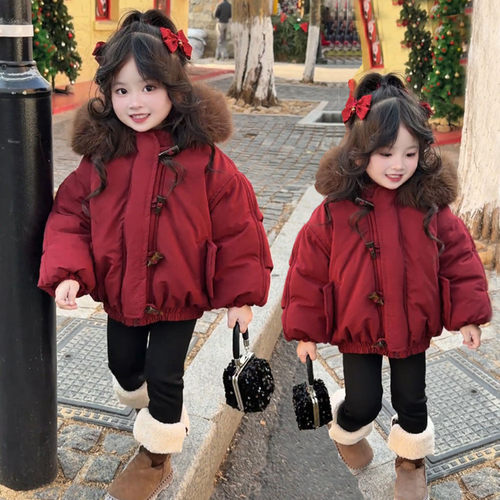 女童加绒派克服冬装2025新款儿童冬季洋气加厚保暖拜年服棉服外套