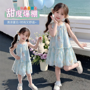 女童雪纺连衣裙夏季新款儿童洋气甜美公主裙宝宝韩版超仙挂脖裙子