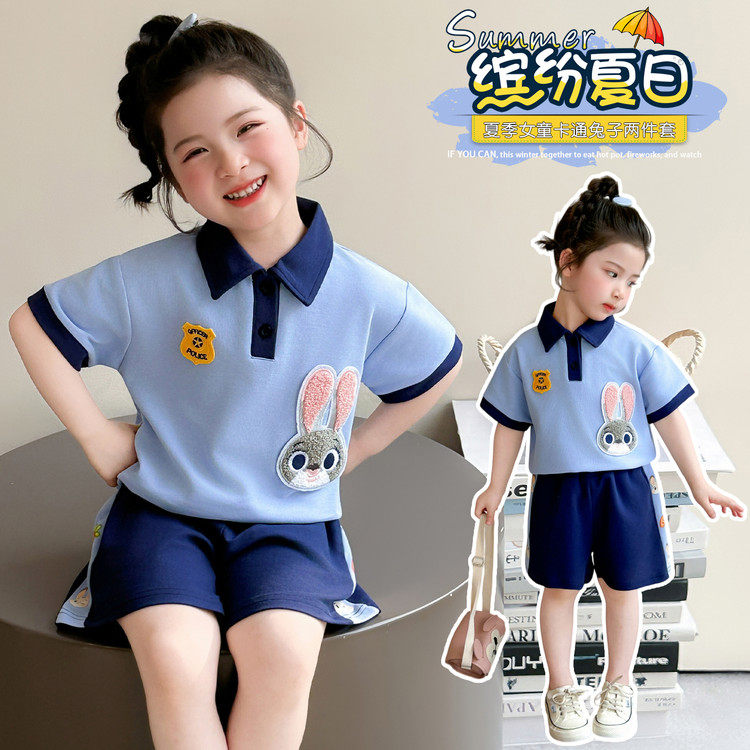 女童兔子警官套装夏季2026新款儿童宝宝夏季polo短袖防蚊裤两件套