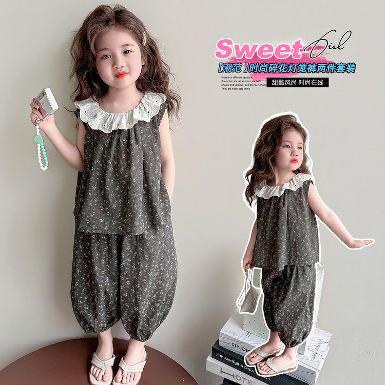 女童韩版森系碎花套装夏季2026新款洋气女宝宝防蚊裤夏装运动衣服