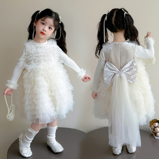 女童小香风连衣裙春秋2025新款 宝宝公主蛋糕裙 儿童背心裙礼服套装