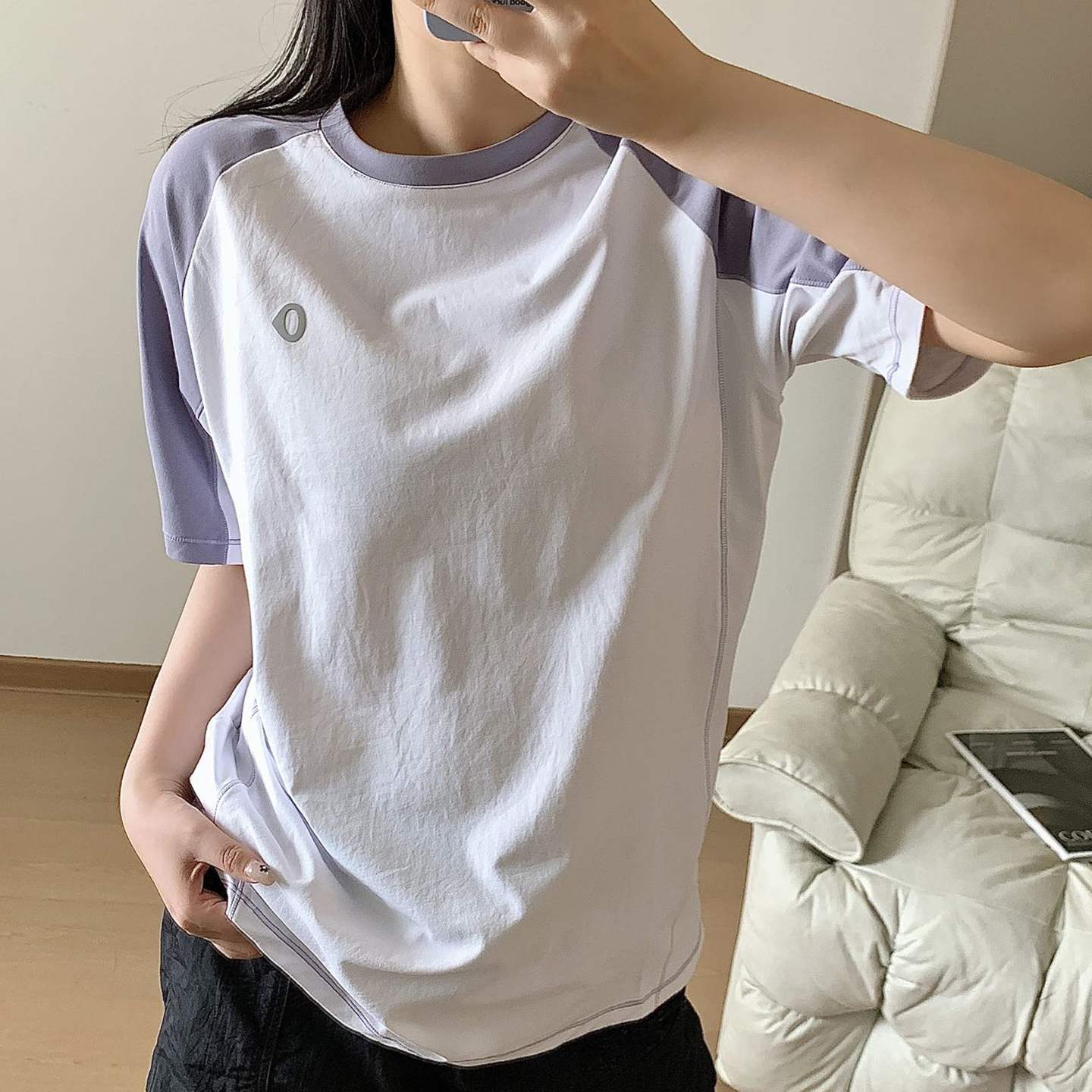 素 高品质夏季新款青春减龄明线撞色连肩袖圆领女士速干时尚T恤然
