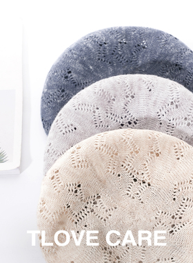 6013+韩版镂空钩花贝雷帽百搭大头围气质优雅时尚帽子