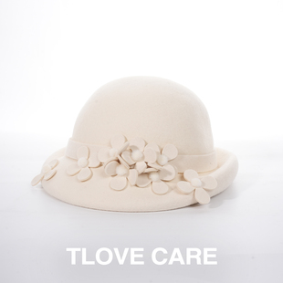 9916优雅洋气秋冬季新款羊毛帽子女士舒适韩版户外保暖手工花礼帽