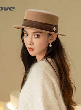 9496时尚百搭平顶帽秋冬季新款羊毛帽子女士户外休闲潮流街拍礼帽