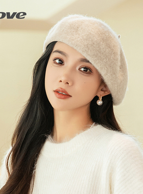 9490时尚百搭秋冬季新款保暖贝雷帽女韩版ins毛绒复古羊毛蓓蕾帽