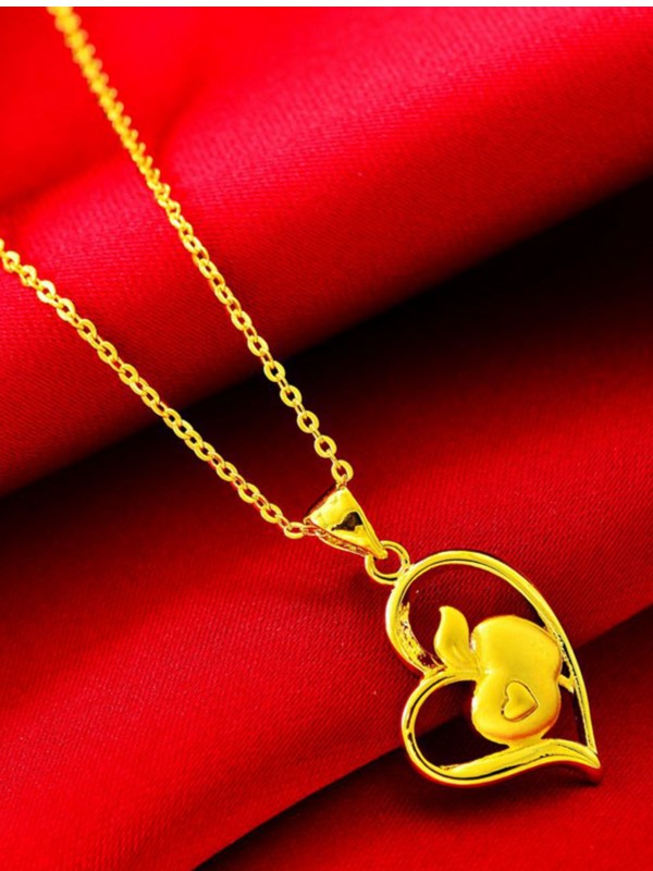 18K Pure Gold Apple Chicken Heart Bag Light Luxury Nordic Gold Necklace That Doesn't Fade Beauty Women's Gift Pendant Peach Heart Personalized Jewelry