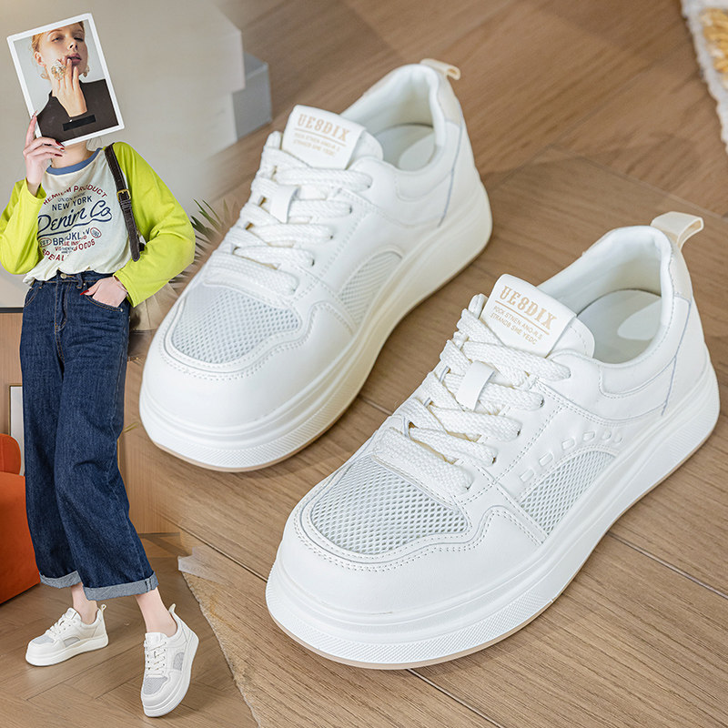 鞋子女ins潮百搭小众春款大码女鞋41到43真皮网面厚底小白板鞋夏