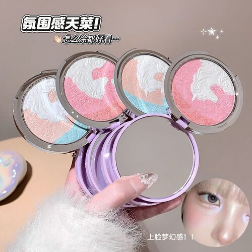 清冷纯欲感！三色高光粉提亮面部爆闪细闪眼影立体水光肌神仙高光