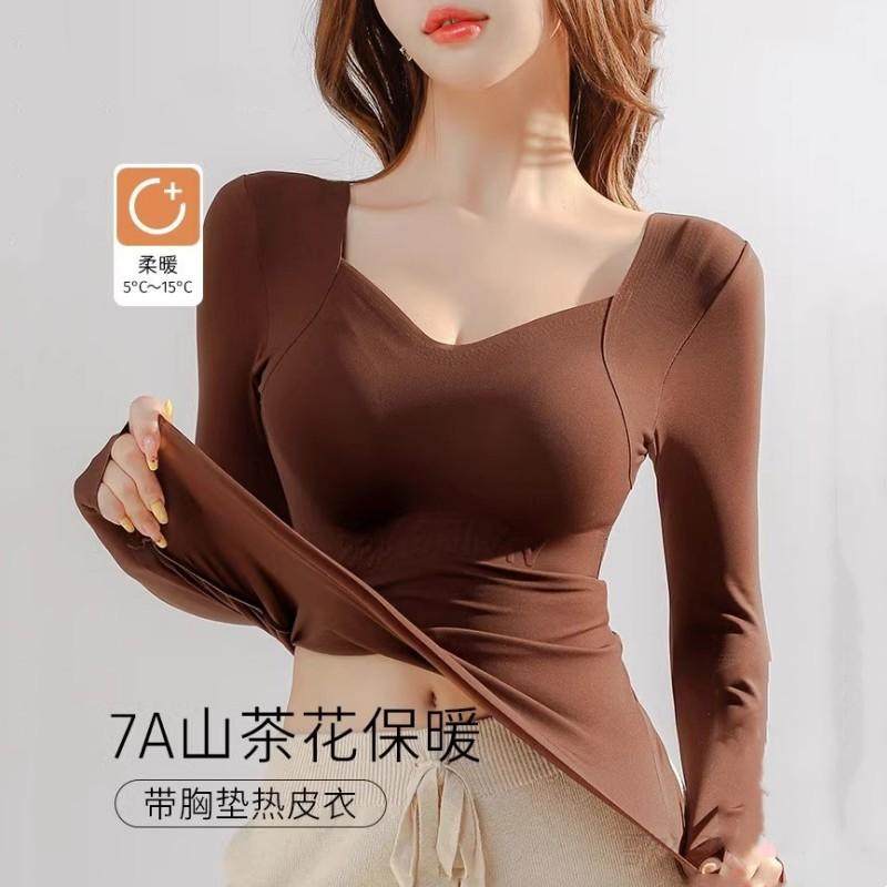 发热衣女带胸垫免穿文胸无痕肌底衣新款内搭7A秋冬打底上衣