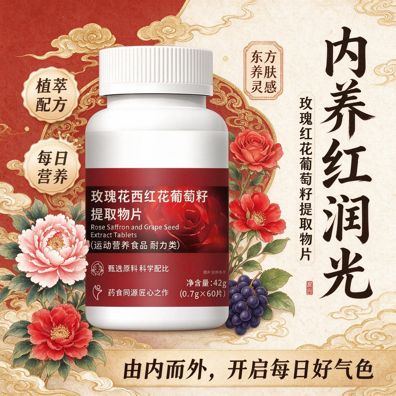 国产红花玫瑰葡萄籽片成人暗沉