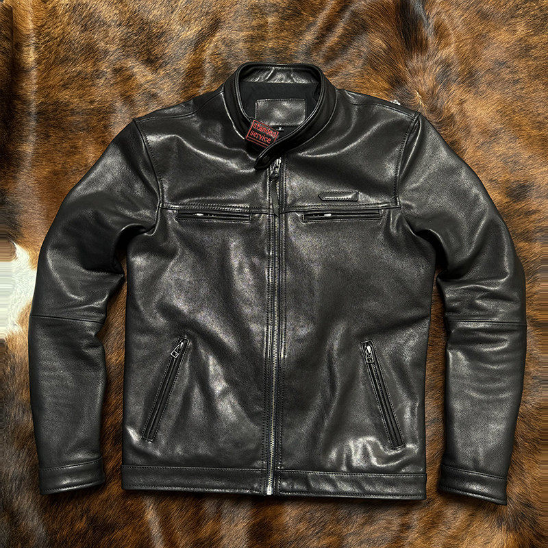 时尚山羊皮植鞣羔皮男机车皮夹克真皮皮衣春秋单款m-4xl复古机车