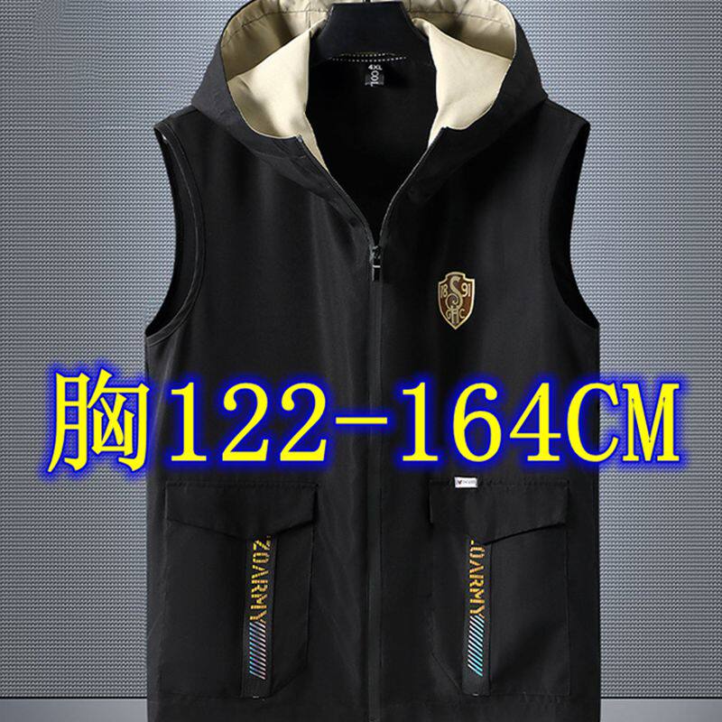 秋工装马甲背心外套男加肥加大码胖子连帽多口袋薄肥佬胸122-164