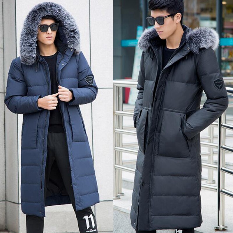 冬羽绒服男狐狸毛过膝加厚保暖加肥加大毛领超长款特大衣外套14XL