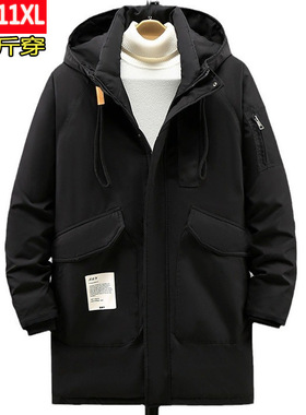 10X大码派克男中长加绒加厚胖子宽松棉衣肥佬冬装380斤胸124-160