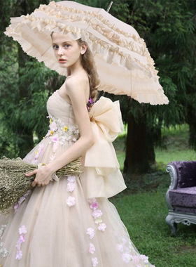 婚礼伴娘新娘cos动漫花边公主蕾丝粉色系道具拍摄优雅lo伞lolita