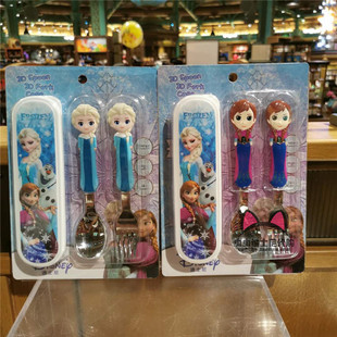 迪士尼 冰雪奇缘艾莎爱莎安娜儿童卡通勺子叉子餐具套装 带盒子