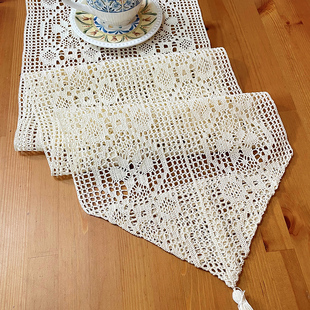 美式复古田园钩针编织蕾丝乡村餐桌边斗柜防尘盖布原木风桌垫桌旗