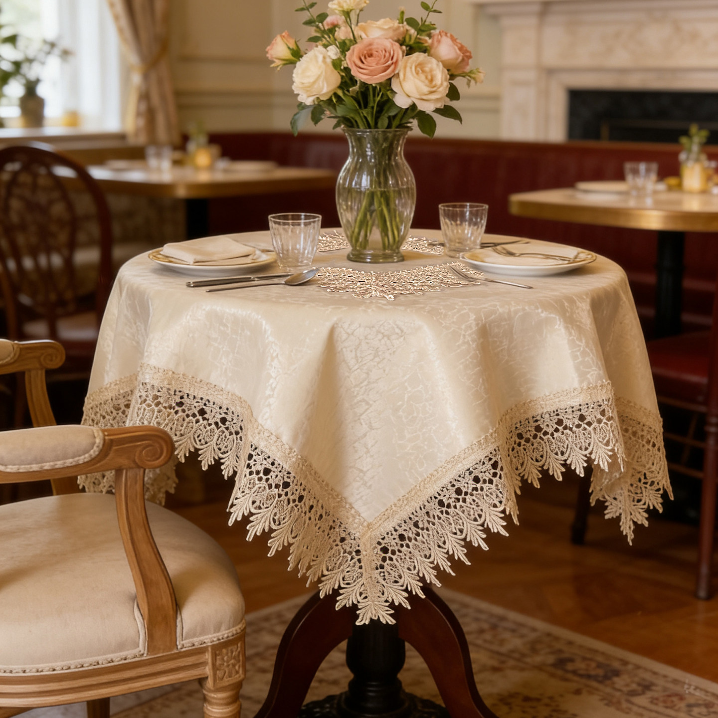 外贸古典轻奢水溶绣花边桌布餐桌茶几床头柜边柜鞋柜家电防尘盖巾,居家布艺,桌布,淘宝优惠券,粉丝福利购,淘宝优惠卷