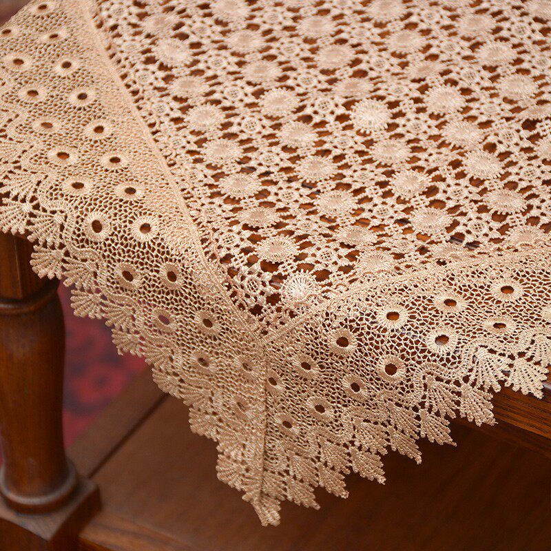 外贸出口原单田园布艺刺绣镂空桌布圆圈款鞋柜边柜防尘盖巾茶几布