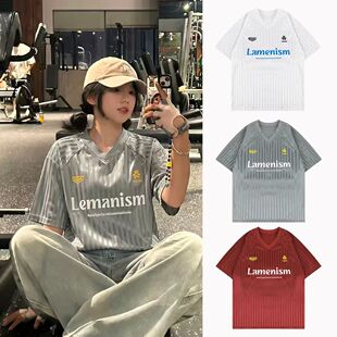 美式条纹运动短袖t恤男女同款设计感街头ins小众夏季今年流行球服
