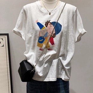 oversize短袖 t恤女微胖独特超火甜辣美式 设计感上衣ins潮正肩小衫