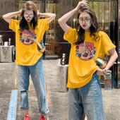 宽松显瘦百搭上衣ins 欧货大版 姜黄色纯棉正肩短袖 T恤女2025夏新款