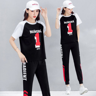 洋气卫衣两件套女夏装 春秋短袖 休闲运动套装 夏季 早春减龄 2020新款