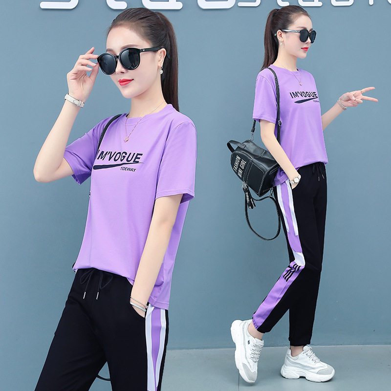 运动服套装女夏2020年新款韩版宽松时尚夏季短袖束脚裤休闲两件套