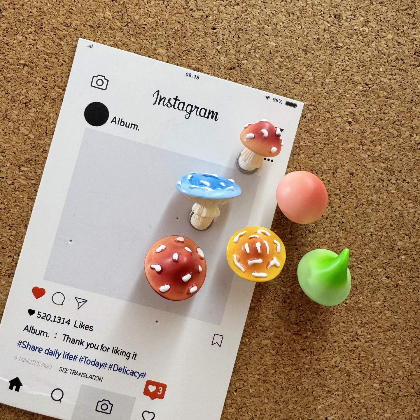 6个装创意立体蘑菇图钉软木板工字钉幼儿园创意ins照片墙毛毡板