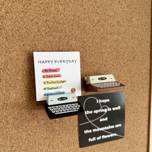 1个装不带卡片复古木质打字机夹子图钉举牌照片墙展示毛毡板按钉