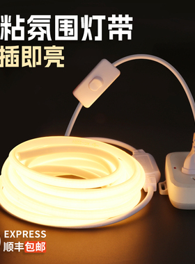 氛围灯带自粘led线形型条电视床头免吊顶cob暖光220v插电款带开关