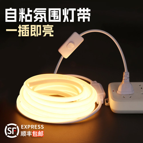 氛围灯带自粘led线形型条电视床头免吊顶cob暖光220v插电款带开关