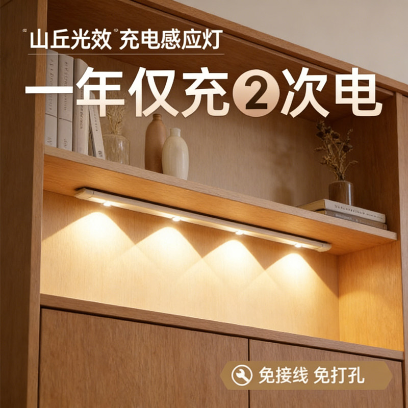 人体感应灯带彩虹小山丘充电无线长续航入户门衣柜橱柜灯磁吸灯条,家装灯饰光源,橱柜灯,淘宝优惠券,粉丝福利购,淘宝优惠卷