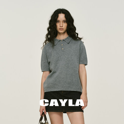 CAYLA羊毛镂空Polo领针织衫