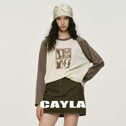 CAYLA莱赛尔花卉刺绣长袖T恤
