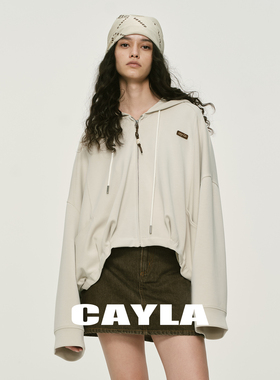 CAYLA不规则抽褶蝙蝠袖宽松运动连帽莫代尔空气层卫衣26SS026
