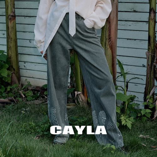 CAYLA春季花卉印花阔腿牛仔裤