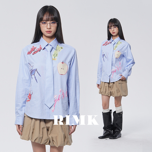 RIMK【吕颖lvy同款】多巴胺甜酷玩偶印花格子衬衬衫休闲出街百搭