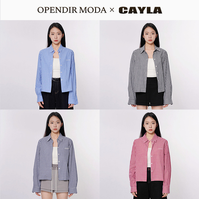 MIU系格纹LOGO刺绣衬衫